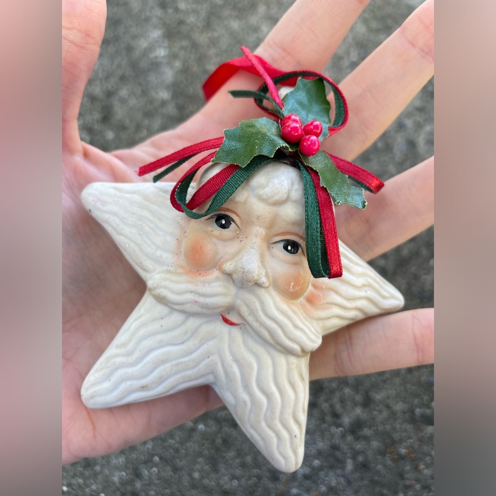 Vintage Ceramic Old World Santa Face Christmas Ornament